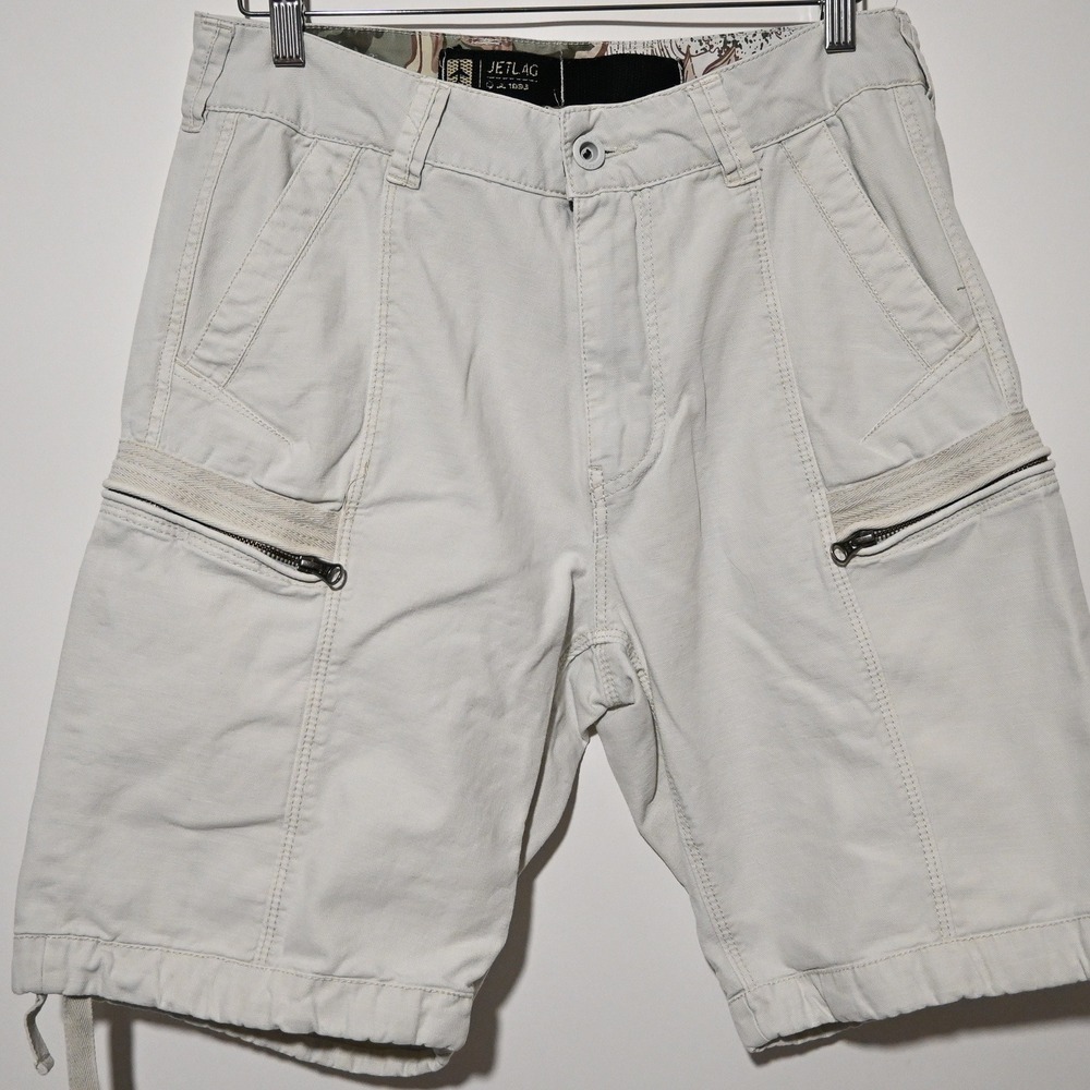 JETLAG Cargo Shorts Mens 32 Zipper Pockets Off White casual Utility